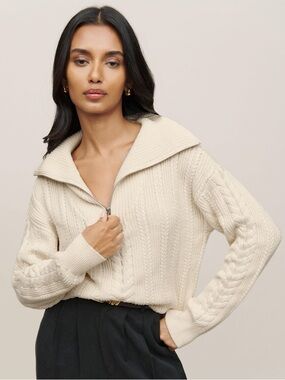 Reformation Lucca Cotton Cable Half Zip Sweater